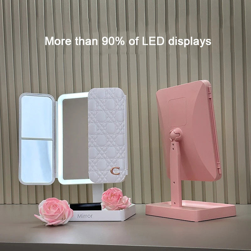 90°–180° Rotatable Tri-Fold LED Makeup Mirror
