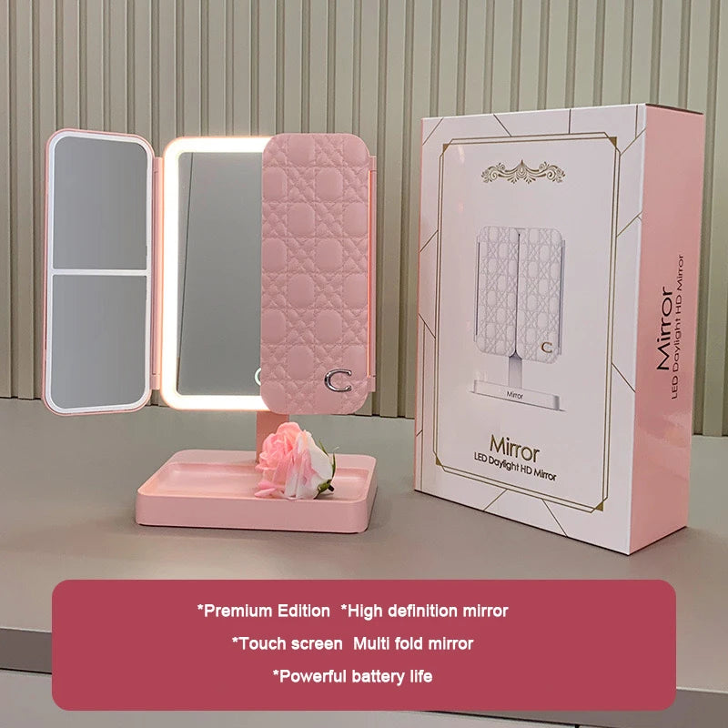 90°–180° Rotatable Tri-Fold LED Makeup Mirror
