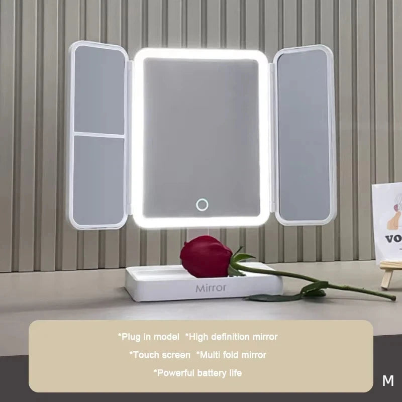90°–180° Rotatable Tri-Fold LED Makeup Mirror